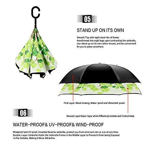 MRTLLOA Double Layer Inverted Umbrella with C-Shaped Handle, Anti-UV Waterproof Windproof Straight Umbrella for Car Rain Outdoor Use