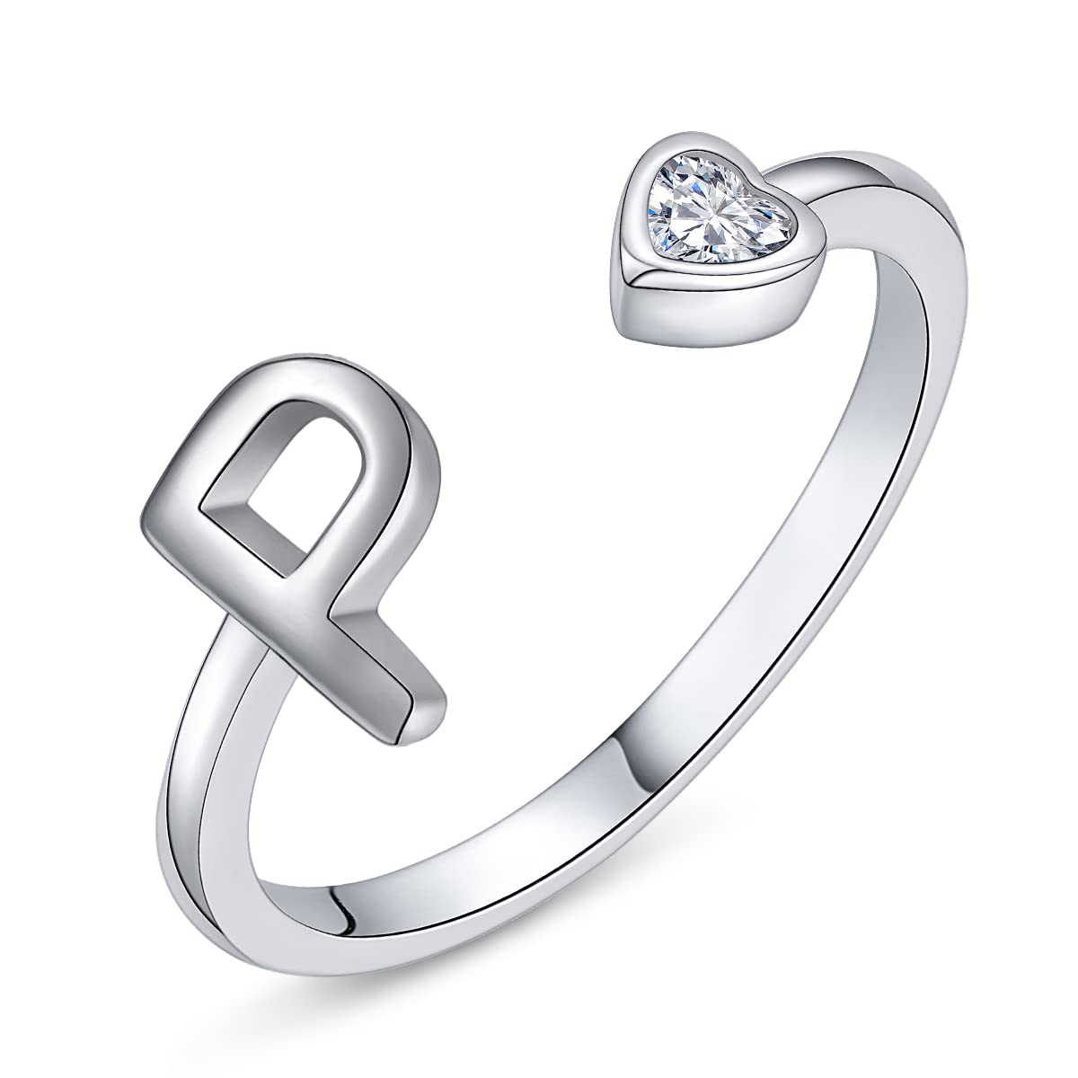 PEARLOVE 925 Sterling Silver Initial Rings for Women Girls A-Z Stackable Adjustable Silver Ring Jewelry Gifts