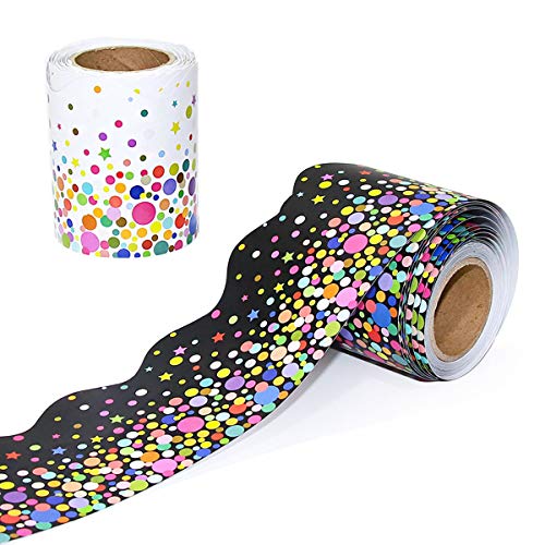 2-Rolls Bulletin Board Borders, Yoklili Confetti Scalloped Border Trim for Classroom Chalkboard Whiteboard Decoration, 80ft