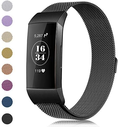 Gogoings Replacement Strap Band Compatible with Fitbit Charge 3 - Metal Wristband Milanese for Men and Women Adjustable Accessory for Fitbit Charge3 (ONLY STRAP)