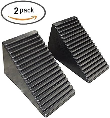 Mig Att Solid Rubber Wheel Chock Blocks, Heavy Duty Black Rubber, 2 Pack Set (Small (5'' x 3'' x 2.4''))