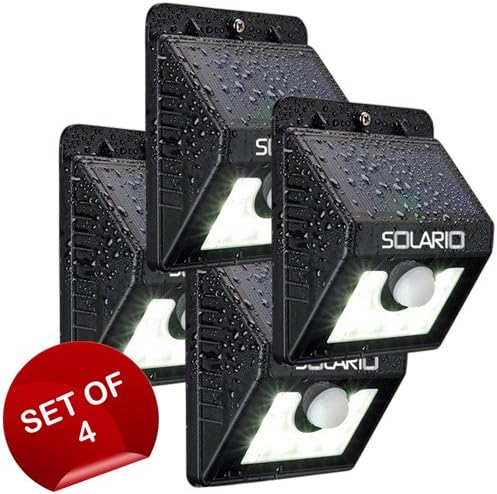 Super Bright Outdoor Solar Lights with 8 LEDs- Set Of 4- Maintenance Free Motion Activated Light- 100% Weatherproof Body (Black)