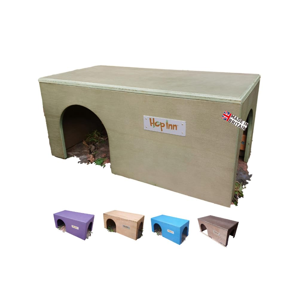 Hop Inn Guinea Pig House Hideaway Wooden (Moss Green) - 40 cm L x 20 cm W x 18.5 cm H - Readymade - Won't tip over - All Weather Pet Friendly Exterior Treatment