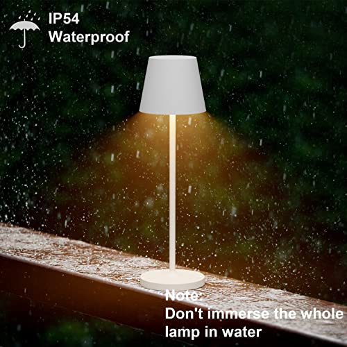 Klighten 2 x Dimmable LED Table Lamp, Rechargeable Warm Light 3000 K Aluminium Desk Lamp, H38 cm, White, IP54, with Charging Base Contact, for Indoor/Outdoor