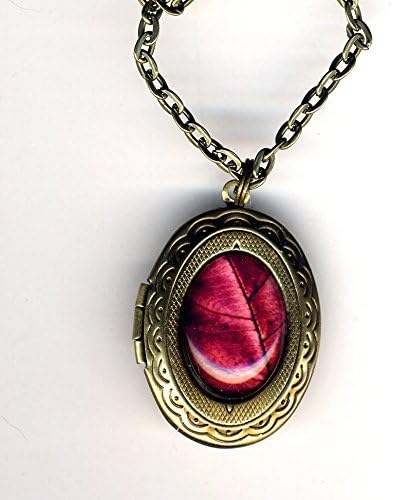 Leaf Locket Necklace, Burgundy Leaf Long Necklace, Plant Locket Necklace, Nature Inspired Fun vintage style locket Necklace
