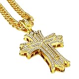 NYUK Mens Hip Hop 18k Real Gold Silver Plated Textured Pendant Necklace Cross Chain