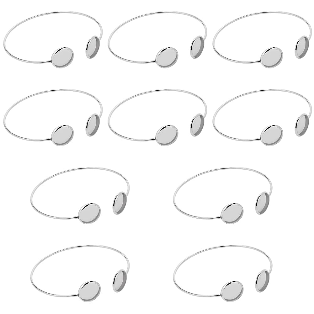 WEBEEDY 10 Pcs 12mm Blank Cuff Bracelet Bezel Trays Cabochon Bezel Blank Tray Stainless Steel Bracelet Bangle Photo Bracelet Blank Settings for DIY Jewelry Making Gift for Valentine's Day Anniversary