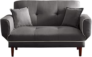 Veryke Folding Futon Sofa Convertible Sleeper Couch Loveseat Chair Adjustable Sofa Bed with 2 Pillows and Adjustable Armrest(5 Angles for Adjusting),Grey