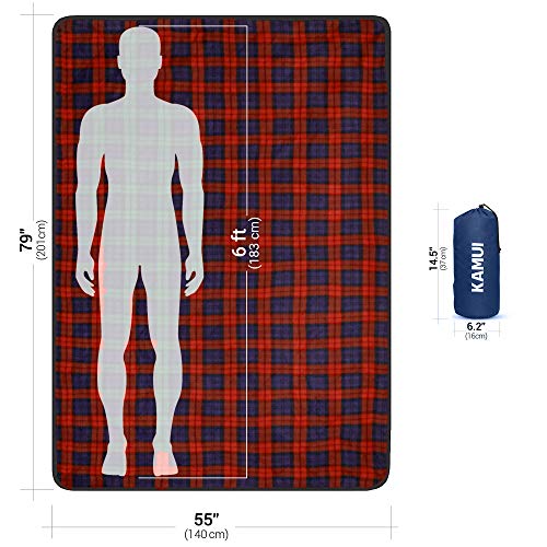 KAMUI Outdoor Waterproof Blanket - Machine Washable Picnic Blanket, Waterproof & Windproof Backing, Shoulder/Hand Strap Great for Festival, Park, Beach, Stadium Blanket 79X55inch 201X140cm Blue Red