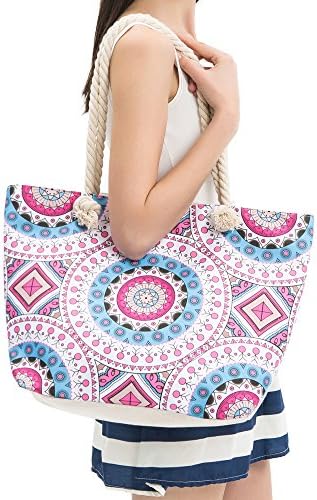 Off White Kaleidoscope Pattern Beach Tote Bag