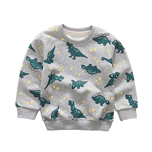 Enfants Chéris Little Boys' Crew Sweatshirt Long Sleeve T-Shirt Kids Clothes Pullover Cotton Dinosaur Tops (Grey, 3T)