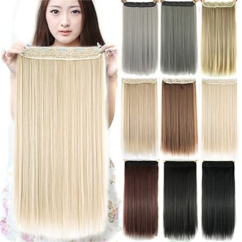 IMISSU Long Natural Thick Hair Straight Clip in on Synthetic Hair Extensions Hairpieces for Women (24 Inch,Beach Blonde)