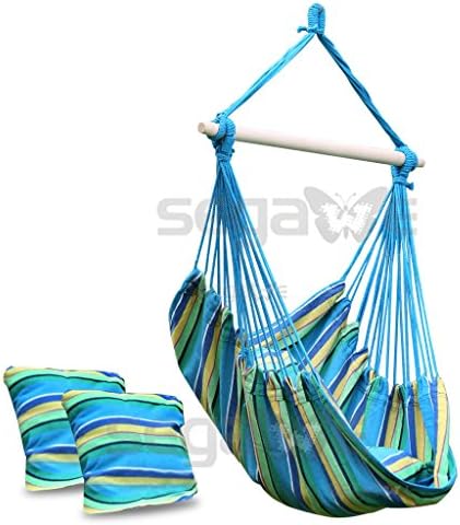 HPD Cotton Striped Hanging Hammock Rope Chair Porch Swing Seat Camping Patio (Ocean Breeze)