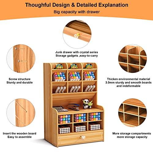 Marbrasse Wooden Pen Organizer, MultiFunctional DIY Pen Holder Box