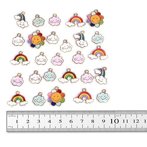 SEVENWELL 30pcs Assorted Enamel Charms,Mixed Colorful Gold Plated Enamel Charms Pendant DIY for Necklace Bracelet Jewelry Making and Crafting Rainbow, Flower, Clouds