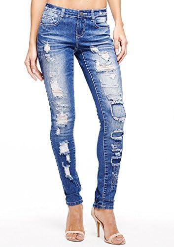 Alloy Apparel Women's Revolt Super Destructed Skinny Jean 13 35 Dest Dark Blue