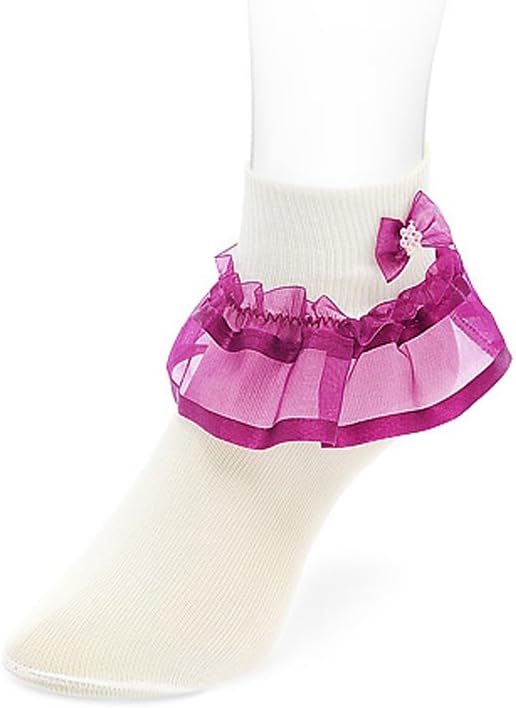 WonderfulDress Lace Cuff Socks for Flower Girl-Fuchsia-5 to 6 YRS