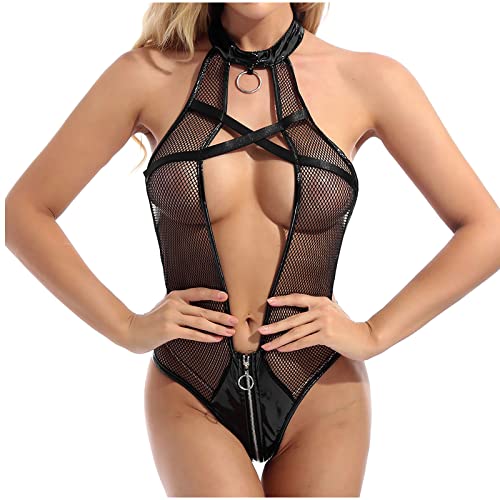 One Piece Lingerie for Women Faux Leather Zipper Crotch Bodysuit Sexy Fishnet Hollow Teddy Babydoll Halter Bustier Black in Kenya | Whizz One Piece Lingerie for Women Faux Leather Zipper Crotch Bodysuit Sexy Fishnet Hollow Teddy Babydoll Halter Bustier Black in Kenya | Whizz