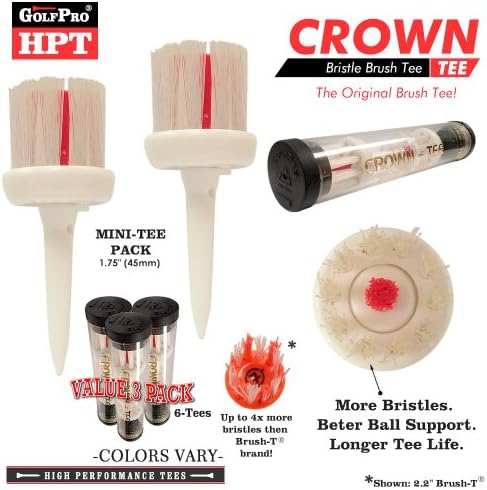 Golf Pro HPT Series CROWN-TEE Mini-Tee Brush Golf Tee Set (Value 3-Pack)