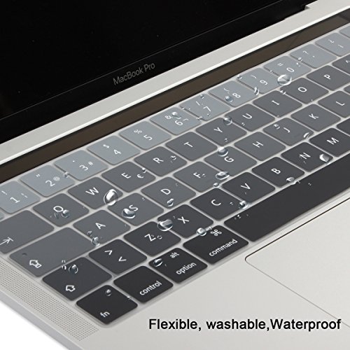Batianda Spanish ESP Ombre Color Ultrathin Waterproof Silicone Keyboard Cover Skin for Newest MacBook Pro 13 15 inch 2016 2017 With Touch Bar Model:A1706/A1707 (Grey Gradient)