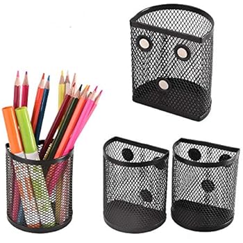 Magnetic Locker Organizer Set of 4,Mesh Pencil Holder Storage Baskets with Extra Strong Magnets - Perfect Marker and Pen Whiteboard, Refrigerator, Locker Accessories