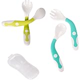 Baby Utensils Spoons Forks Set with Travel Safe Case Toddler Babies Children Feeding Training Spoon Easy Grip Heat-Resistant 