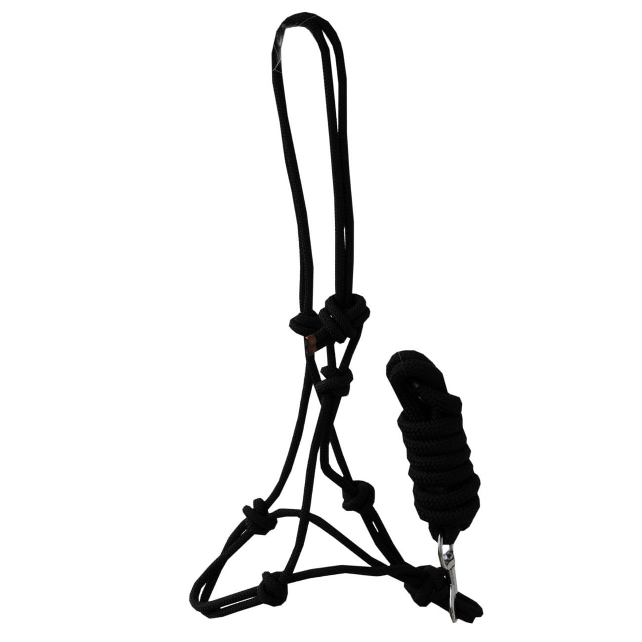 035/108 Knotted Halter with Lead Rope Black Ground Work Knot Headcollar with Rope