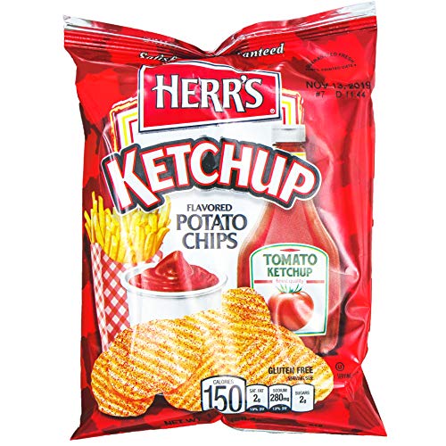 HERR'S Ketchup Flavor Potato Chips, 1oz Bag (Pack of 12, Total of 12 Oz)