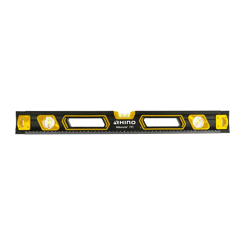 Rhino 48722 Aluminium Spirit Level 600 mm Water Brick 600 mm Rectangular Magnetic Level 600 mm Length 600 mm with Handles & 3 Vials