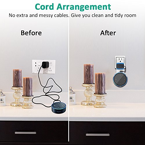 Bovon Outlet Wall Mount Hanger Holder Stand for Dot 2nd Generation, Best Space-Saving Dot Accessories for Your Smart Home Speaker without Mess Wires or Screws (Short Charging Cable Included) (White)