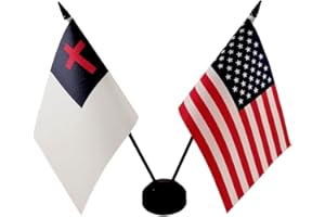 ZIGVERT America & Christian Twin Desk Flag, US Table Flags - 8 x 5 Inches Deluxe Set with Stand