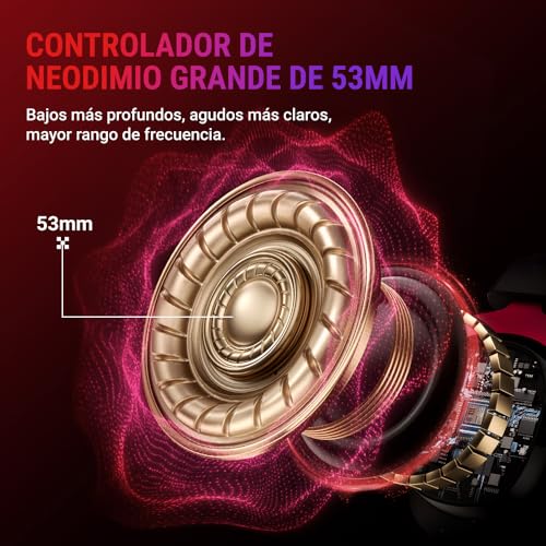 QCY Heroad VT200 Cascos Gaming Inalámbricos para PC/Ps5/Ps4/Switch/Mobile, 7.1 Sonido Envolvente, Auriculares Gaming con 2.4 GHz+Bluetooth 6.0, Duración 130H, Drivers 53mm, RGB -Rojo Negro