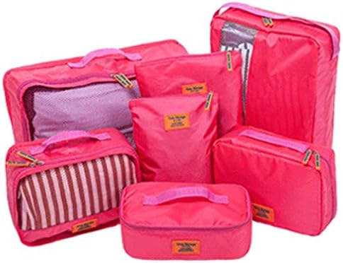 Codyna Travel Packing Organizers 7 Set [ Packing Cubes ] Mesh Durable Luggage Hanging Toiletry bag (Pink)