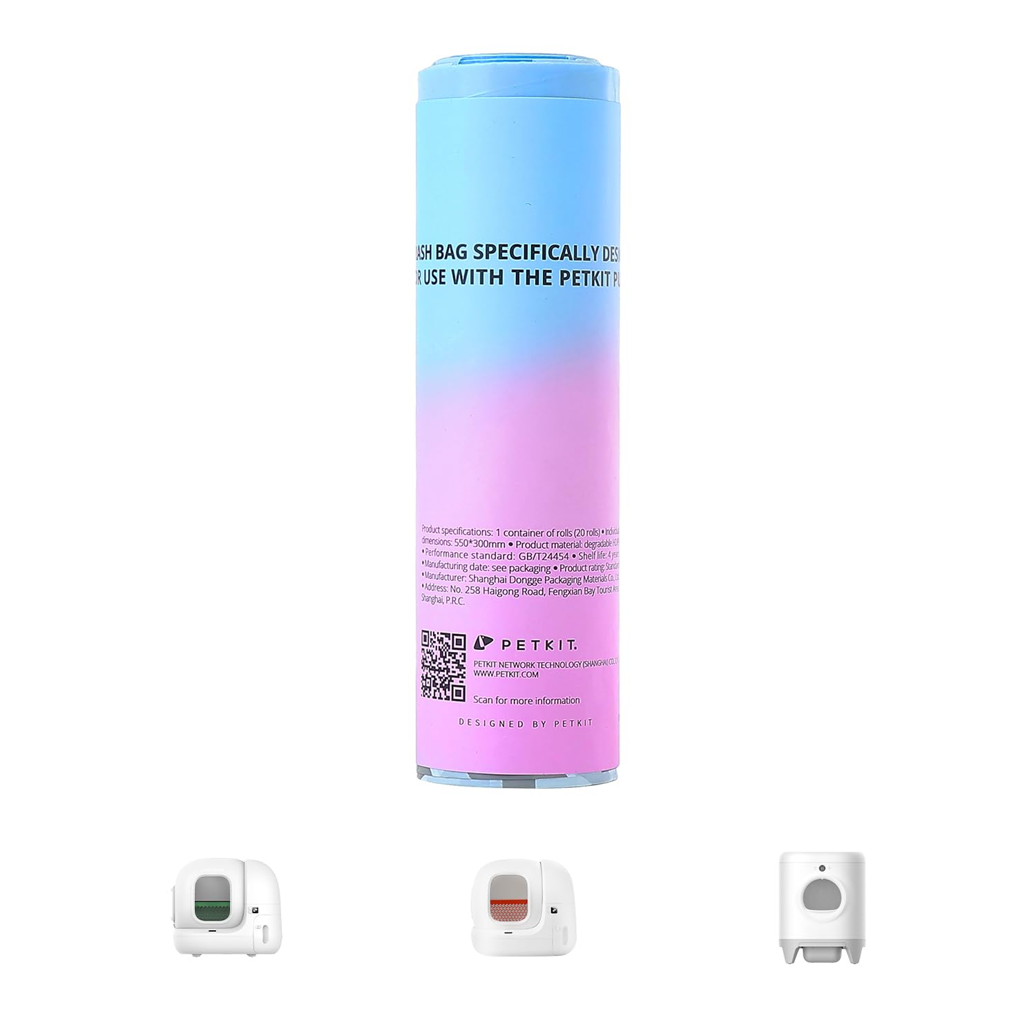 PETKIT Replaced Cat Litter Tray Liners with Drawstring 20Bags/Roll for PURA X and PURA MAX Self Cleaning Cat Litter Box, 55x30cm, Portable Cat Litter Waste Replaceable Bags