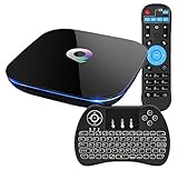 EVANPO Q BOX Android 6.0 Smart TV BOX Amlogic S905X Quad Core Speed 2GB RAM 16GB ROM (Backlight Wireless Keyboard Included)