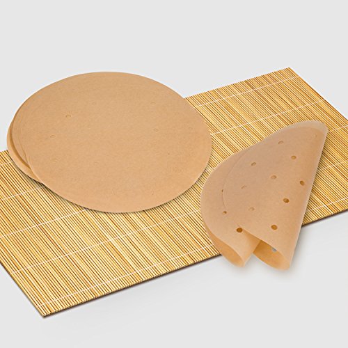 100pcs Unbleached Air Fryer Liners, 9inch Bamboo Steamer Liners, Vancens Premium Perforated