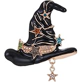 Rhinestone Witch Hat Brooch Pin for Women AB Crystal Colorful Star Witchcraft Brooches Lapel Pins Bag Suit Dress Accessories Unisex Cap Fashion Christmas Halloween Jewelry