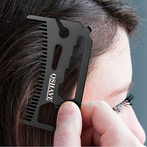 QSHAVE Multifunctional Utility Credit Card Size Comb Fits in Your Wallet (Comb, Bottle Opener, Wrench, Screw Driver, Knife Blade Breakaway)