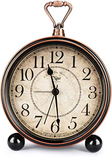 INTSUN Classic Retro Alarm Clock, Bed Alarm Clock Battery Operated Desk Clock Metal Silent Alarm Clock for Bedrooms, Non Ticking (Black, Battery Excluded) - Thumbnail 5