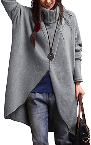 Gikim Women's Loose Sweater Turtleneck Knit Long Sleeve Plus Size Pullover Chic Coat UK 6-20