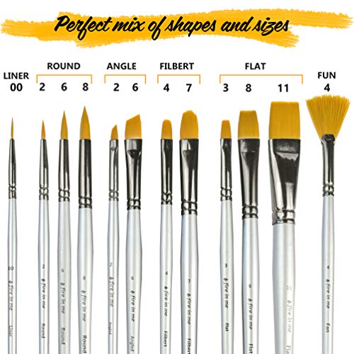 Art Paint Brushes for Acrylic Painting Watercolor Oil Gouache - Body and Face Paint Brushes. Best Professional Art Supplies Painting Brush Set of 12 pcs for Adults and Kids