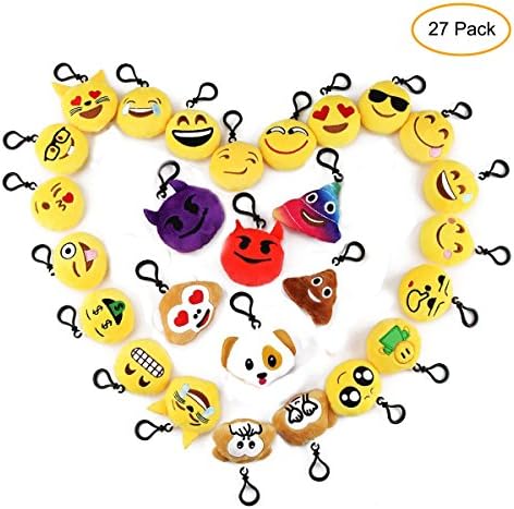 Austark 2" Emoji Plush Toys Kids Birthday Party Favors Supplies Handbag Keychain Fobs (Set of 27)
