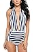 Avidlove Women's Retro One Piece Backless Bather Swimsuit High Waisted Pin up Swimwear Navy Blue
