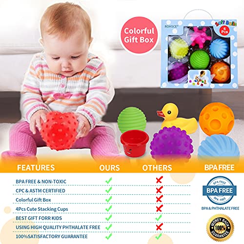 bolas sensoriales para bebés con textura, juegos de regalo de bolas múltiples para bebés, masaje para aliviar el estrés, juguetes de baño de agua, bolas sensoriales para apretar, juguetes para bebés de 6 meses para niños pequeños 