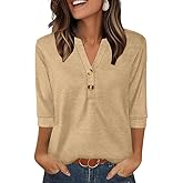 OFEEFAN Womens Tops 3/4 Sleeve Henley Shirts for Women Fall Fashion 2025 School Outfits for Teachers