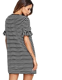 Floerns Vestido de manga corta, a rayas, flojo, estilo blusa, para dama