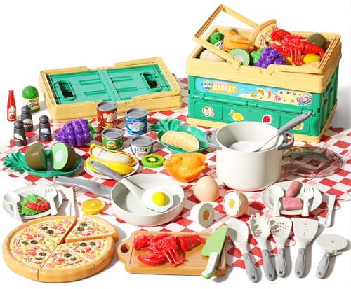 Toddler Kitchen Playset with Pots Pans Food Basket