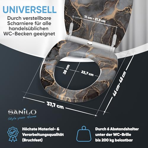 Toilet Seat with Self-Closing Mechanism, Many Toilet Seats to Choose From, High-Quality Finish, Easy Mounting, Sturdy Hinges (Marble Abstract)