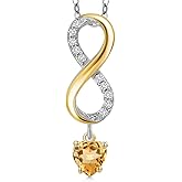 Gem Stone King 925 Silver and 10K Yellow Gold Yellow Citrine and Lab Grown Diamond Pendant Necklace for Women | 1.00 Cttw | Gemstone November Birthstone | Heart Shape 5MM | With 18 Inch Silver Chain