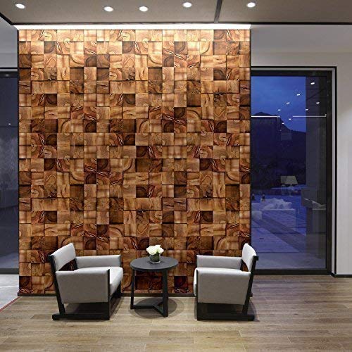Walplus 360x180 cm Wall Stickers Square Timber Removable Self-Adhesive Mural Art Decals Vinyl Home Decoration DIY Living Bedroom Office Décor Wallpaper Kids Room Gift, Brown